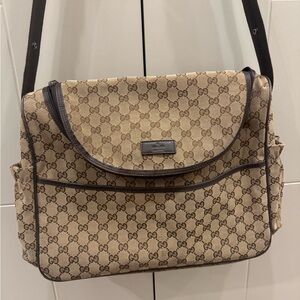 Gucci Classic Canvas GG Monogram Shoulder Strap Messenger diaper Mom bag purse